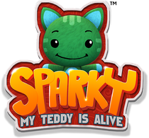 Logo of Sparky, a green teddy bear with blue ears, above the text 