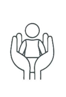 Hands cupping a stick figure person, symbolizing care or support.