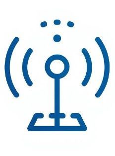 Blue tower emitting wifi signal.