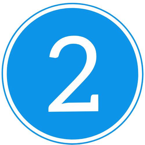 Blue circle with white border; large white number 2 in center.