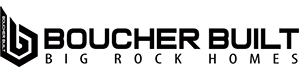 Logo for Boucher Built Big Rock Homes. Black text and geometric design.