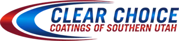 Logo for Clear Choice Coatings of Southern Utah. Red, blue, and white curved design. Text in blue and red.