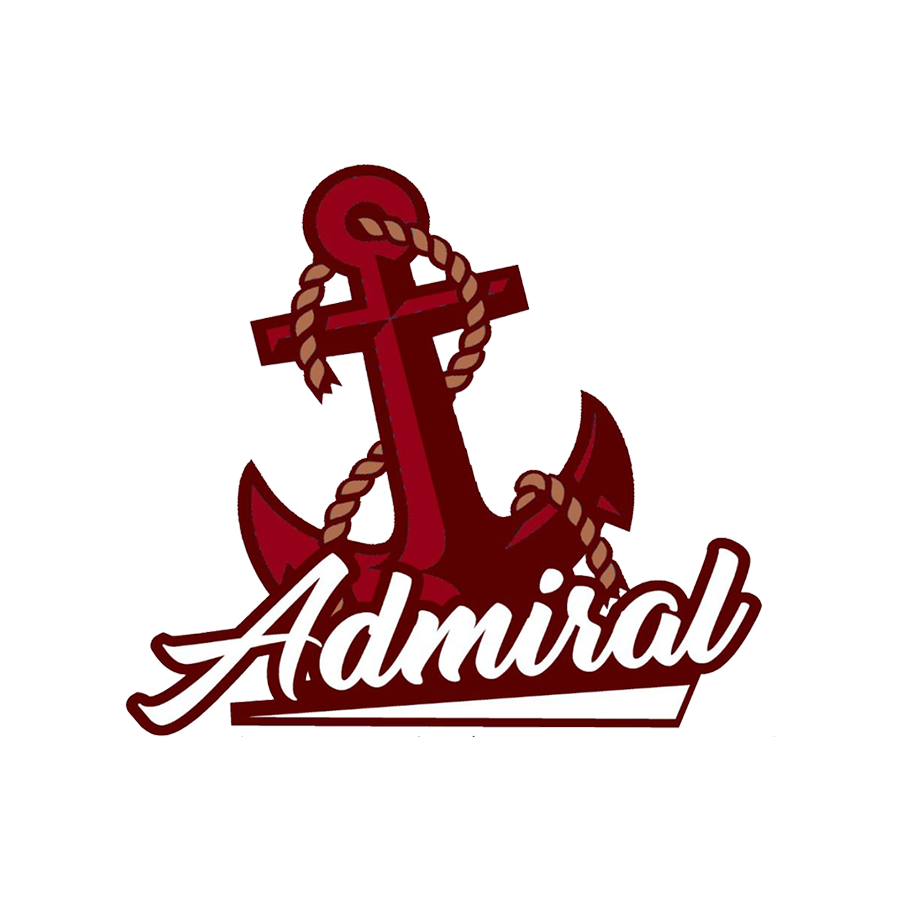A logo for admiral with an anchor and rope