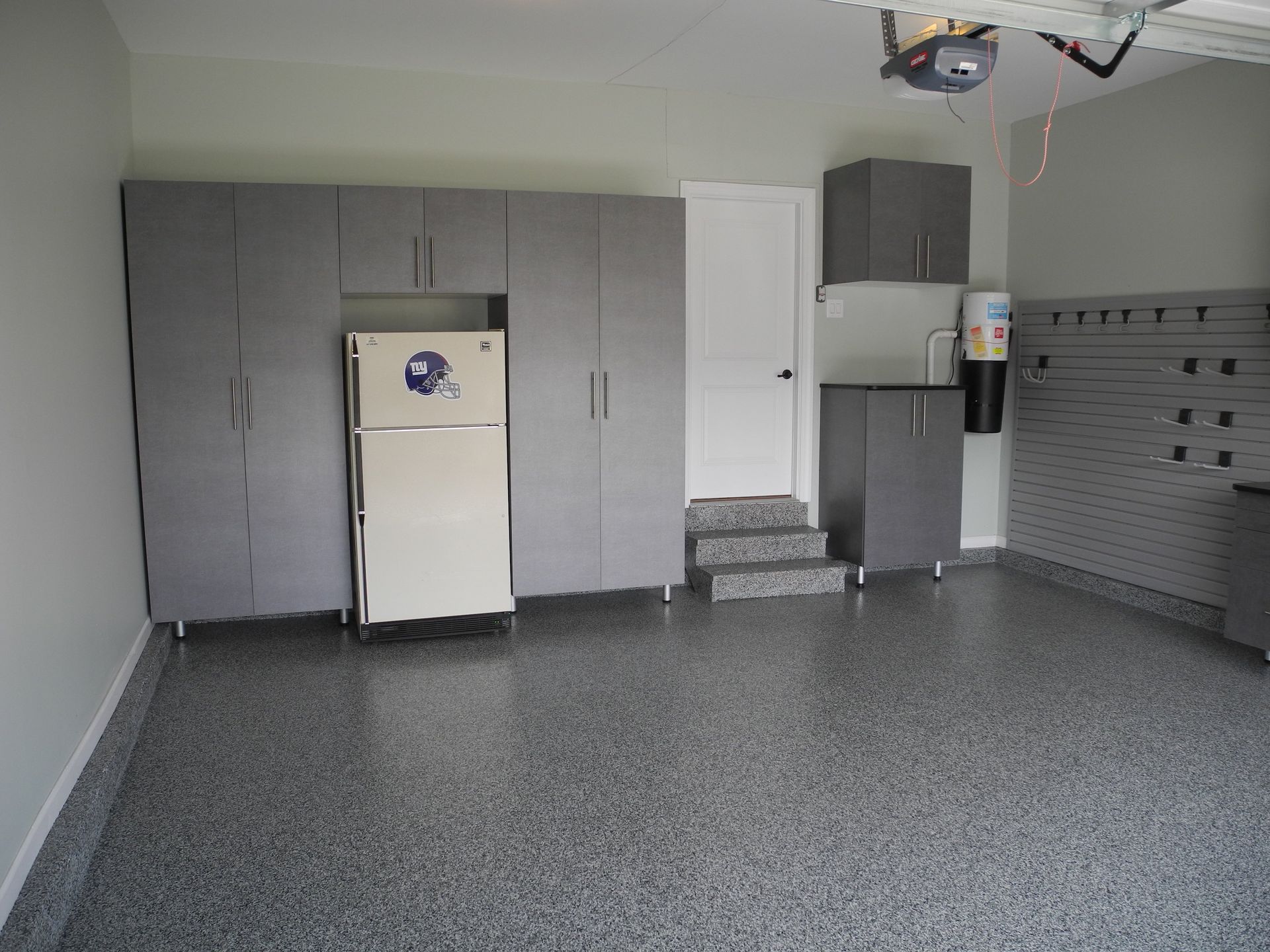 Pewter Garage Cabinets and Grey Slot Wall