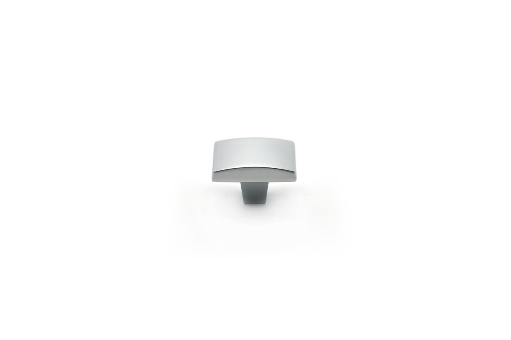 A chrome cabinet knob on a white background.