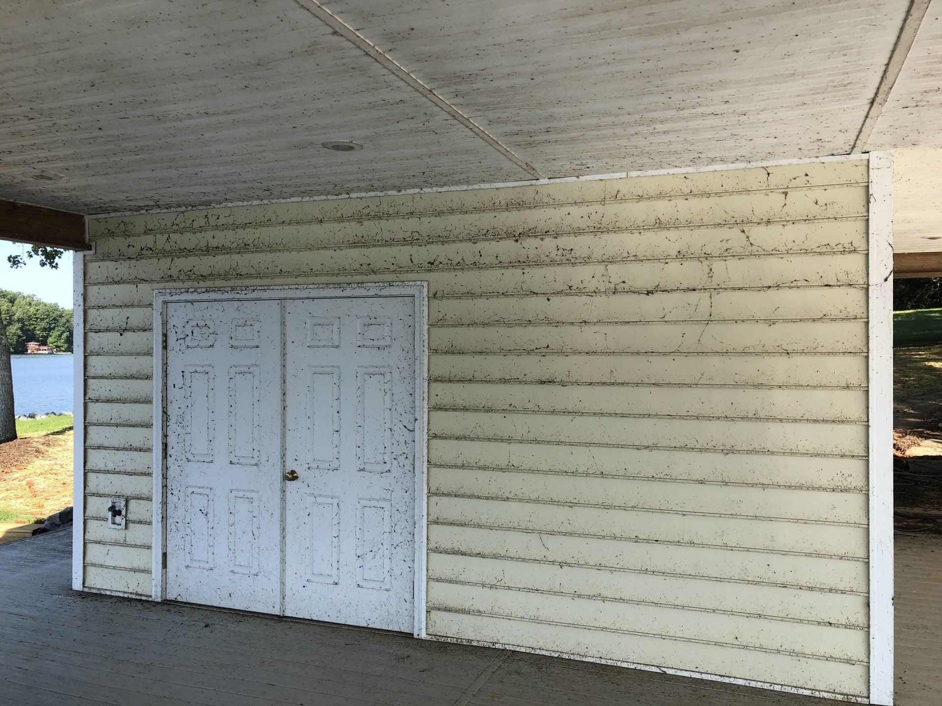 dirty white front door exterior