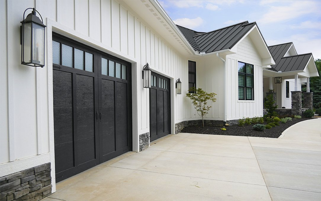 Carbon Black Color From Haas Door, Houses With Black Garage Doors