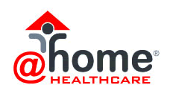 A logo for home healthcare with a person standing under a house roof.