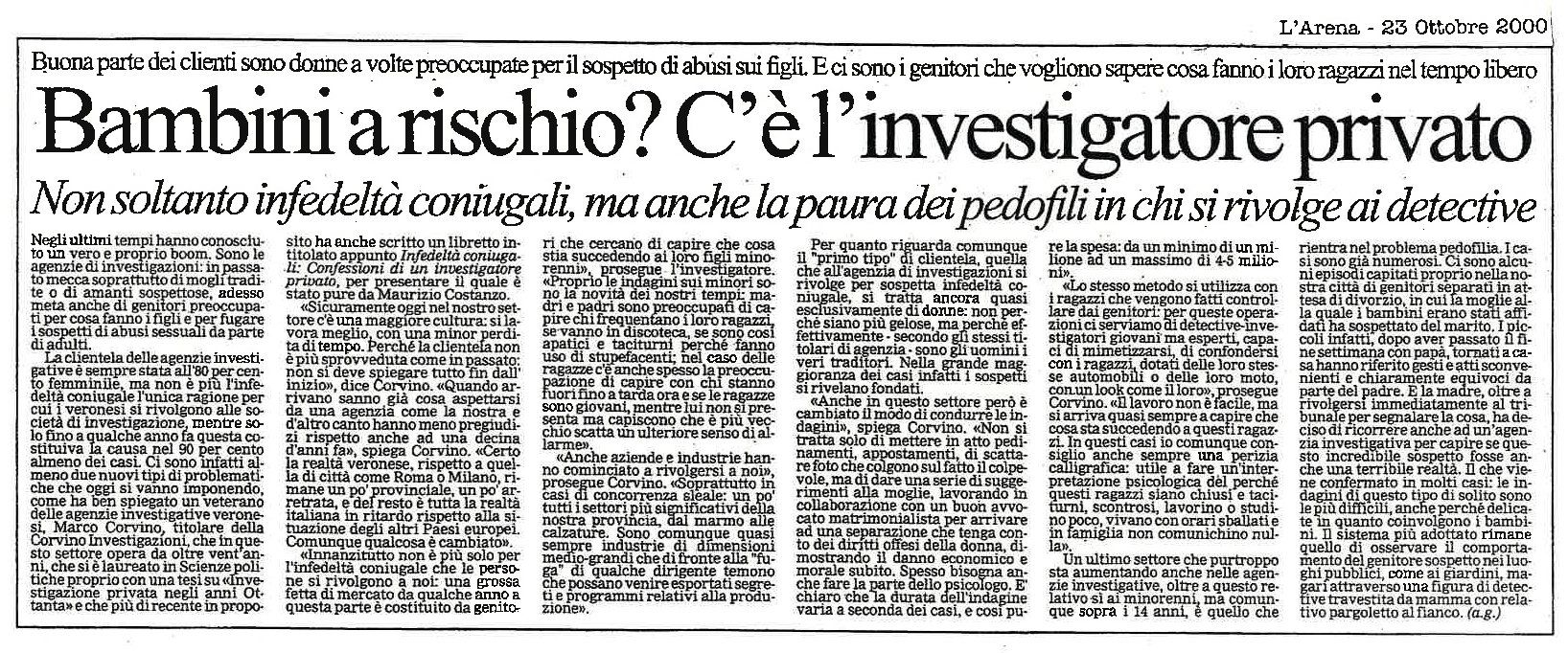 investigatore a Verona pubblicazione