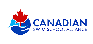 The logo for the canadian swim school alliance has a maple leaf on it.