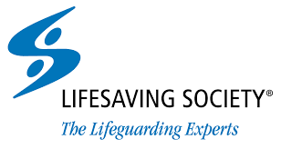 The logo for the lifesaving society is blue and black
