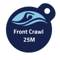 A tag that says front crawl 25m on it