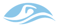 A blue and white wave shaped like an eye on a white background.