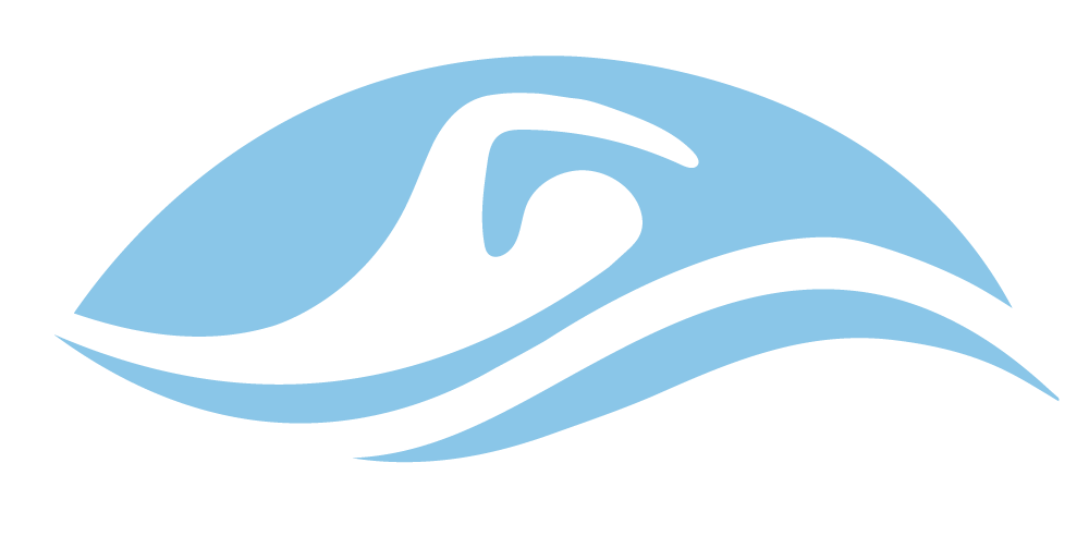 A blue and white wave shaped like an eye on a white background.