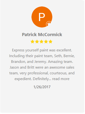 Customer review: Patrick McCormick, 5-star rating, praising painting service and sales team.