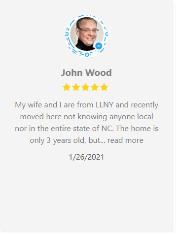 Customer review: John Wood, 5 stars, says he moved to NC from LI, NY.