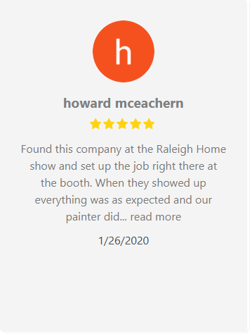 Customer review by Howard McEachern, 5 stars, mentions Raleigh Home show, painter.