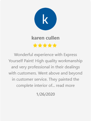 Customer review by Karen Cullen with five stars, praising Express Yourself Paint for high-quality work.
