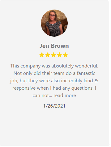Review with photo of Jen Brown, five stars, positive feedback, and date 1/26/2021.