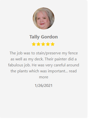 Review by Tally Gordon: praising the painter's careful work staining a fence and deck.