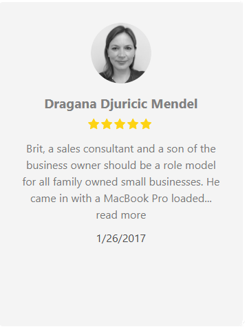 Testimonial from Dragana Djuricic Mendel with five stars. 