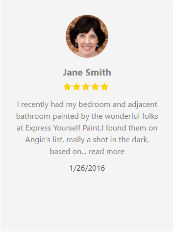 Review from Jane Smith, five stars, regarding painting service.
