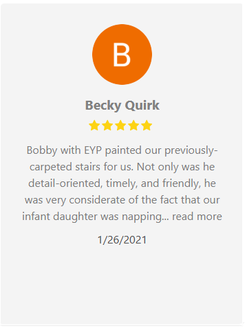 Review from Becky Quirk about Bobby with EYP. Orange circle with a 