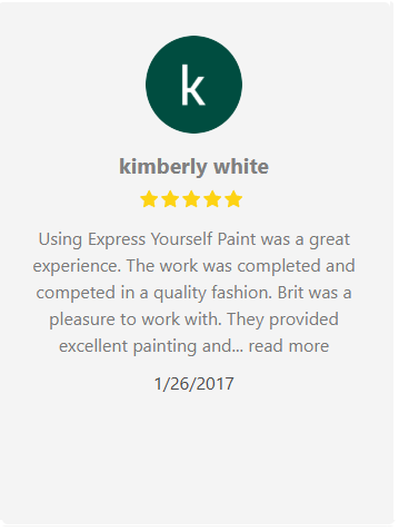 Customer review: Kimberly White gives Express Yourself Paint 5 stars, praising quality work and Brit's service.
