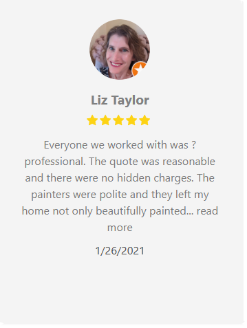 Customer review: Liz Taylor with 4-star rating. Complimenting the professional painters and reasonable quote.