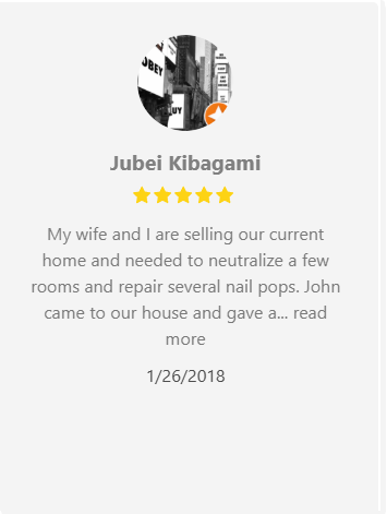 Customer review by Jubel Kibagami: five-star rating and testimonial about home repairs.