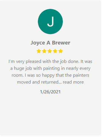 Customer review by Joyce A Brewer. A green circle with the letter 