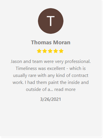 Review from Thomas Moran: 5-star rating, praising the professionalism and timeliness of Jason's team's painting work.