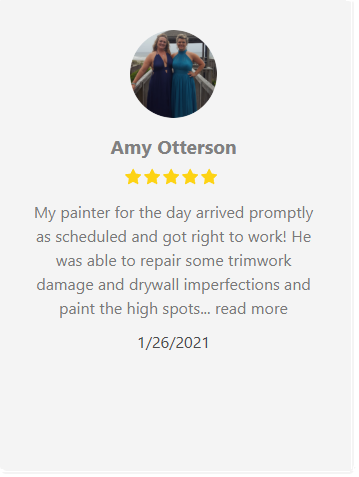 Review from Amy Otterson with 5 stars, praising a painter for repairs and painting.