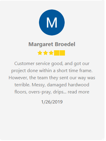 Review from Margaret Broedel: mixed experience with good customer service but a terrible team, causing damage.