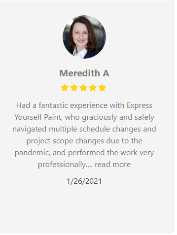 Customer testimonial with photo of Meredith A, rating 5 stars