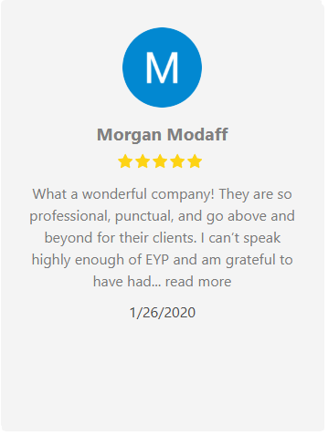 Review by Morgan Modaff: 5-star rating praising a company for being professional, punctual, and going above and beyond.