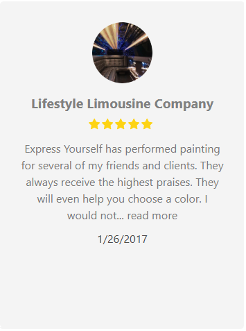 Review from Lifestyle Limousine Company, praising Express Yourself painting services; offers color selection.