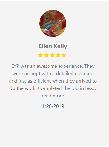 Customer review by Ellen Kelly: 5-star rating, positive feedback on efficiency and promptness, dated 1/26/2019.