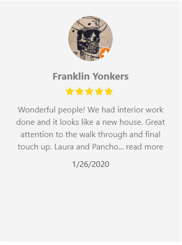 Review with 5 stars by Franklin Yonkers, praising interior work and attention to detail.