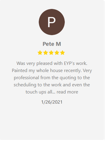Review from Pete M, with 5-star rating, praising CYP's professional painting of his whole house,
