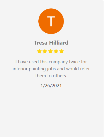 Review of a painting company from Tresa Hilliard, with five stars and a positive testimonial.