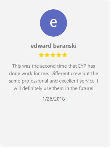 Review of EYP by Edward Baranski: 5-star rating, professional and excellent service. Dated 1/26/2018.