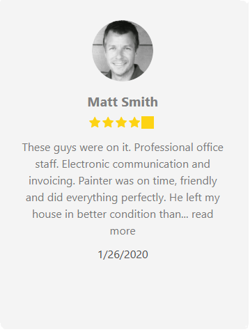 Review from Matt Smith with 4-star rating. Text praising the service, with headshot.