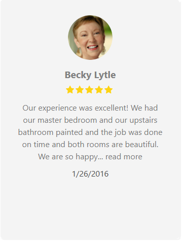 Becky Lytle's customer review. She's happy about her painted bedroom and bathroom.