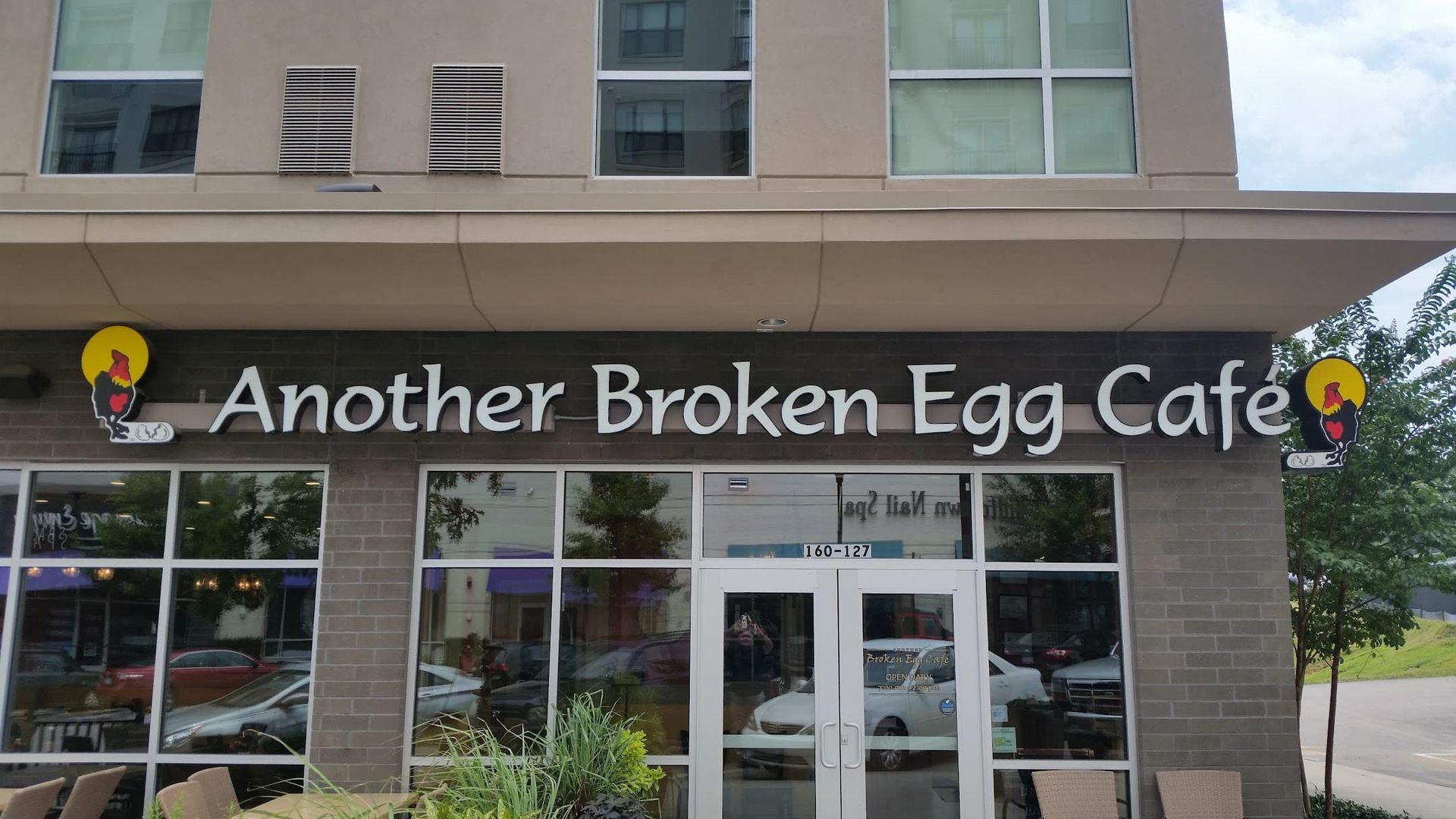 Another broken egg cafe is located in a large building