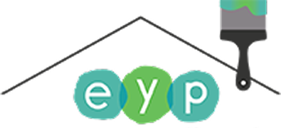 The logo for eyp is a house with a paint brush on the roof.