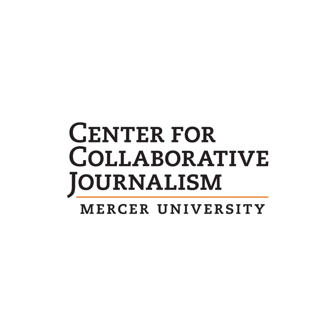 The center for collaborative journalism mercer university logo is on a white background.