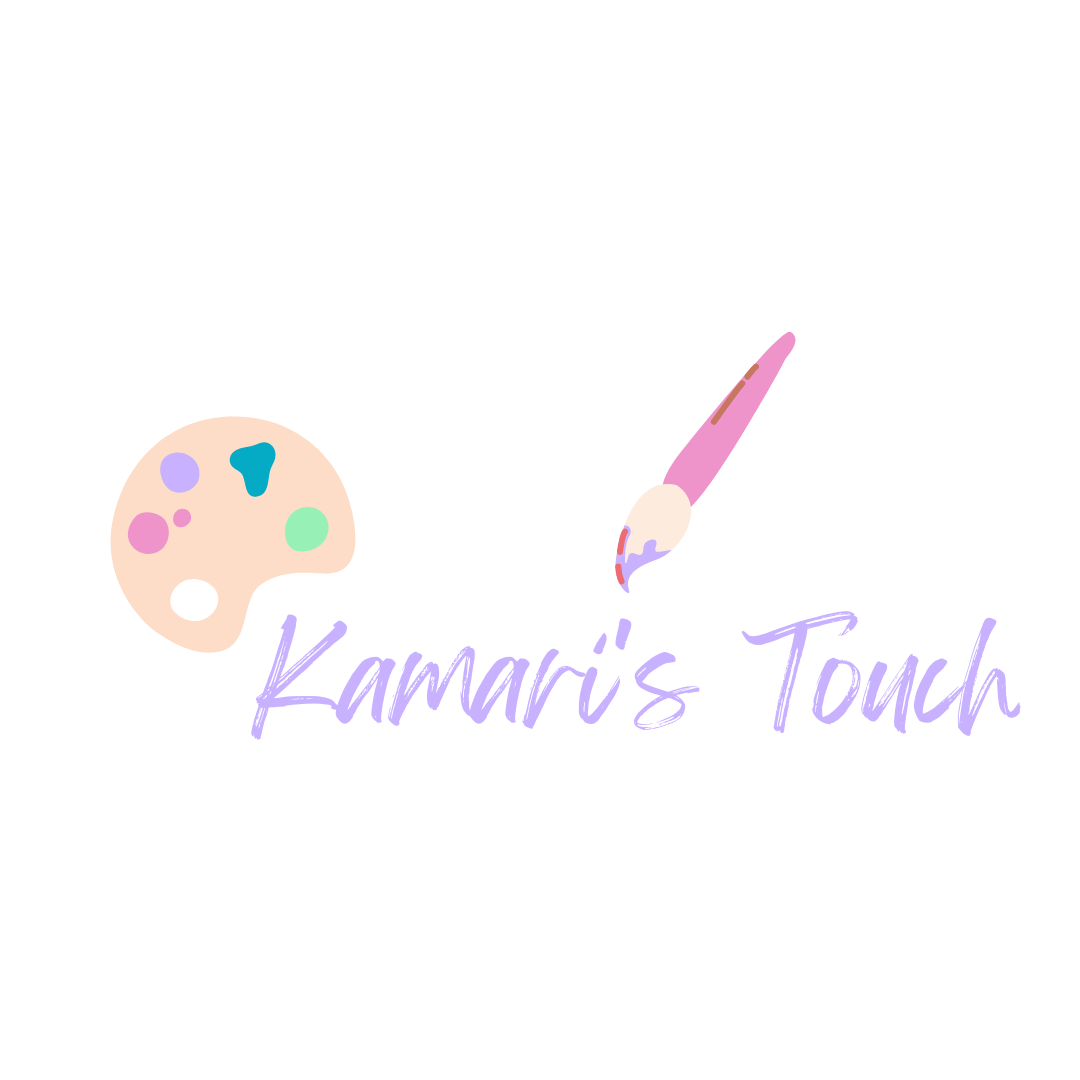 A logo for a company called kamari 's touch with a palette and a brush.