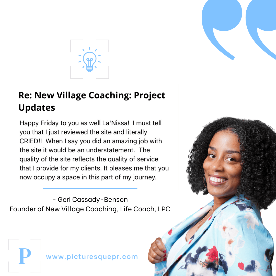 A woman with curly hair is smiling in front of a blue light bulb.