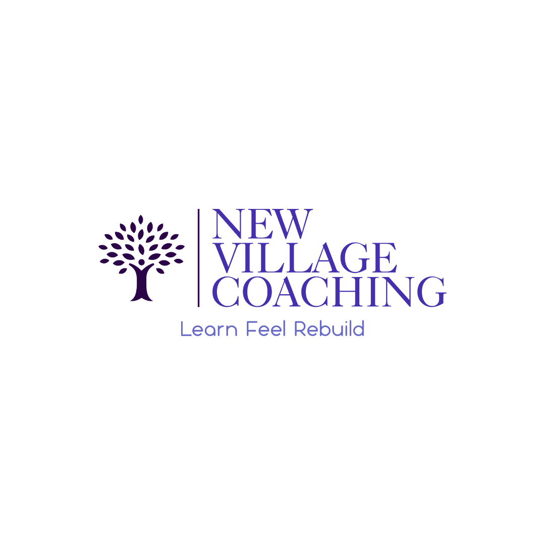 A logo for new village coaching with a tree in the middle.